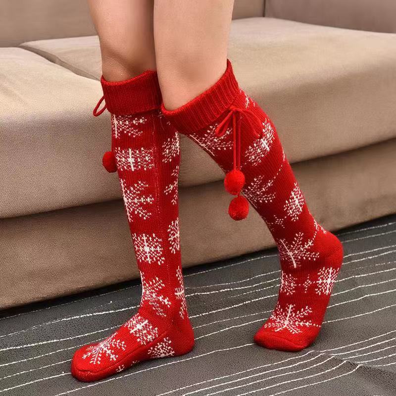 Woman Christmas Snowflake Tall Socks