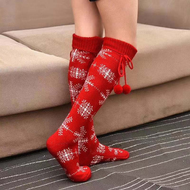 Woman Christmas Snowflake Tall Socks