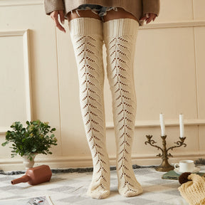 Hollow Long Tube Over The Knee Socks Knitted Pile Socks