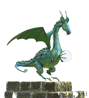 Garden Decoration With Green Dragon Statue With Solar Pearl