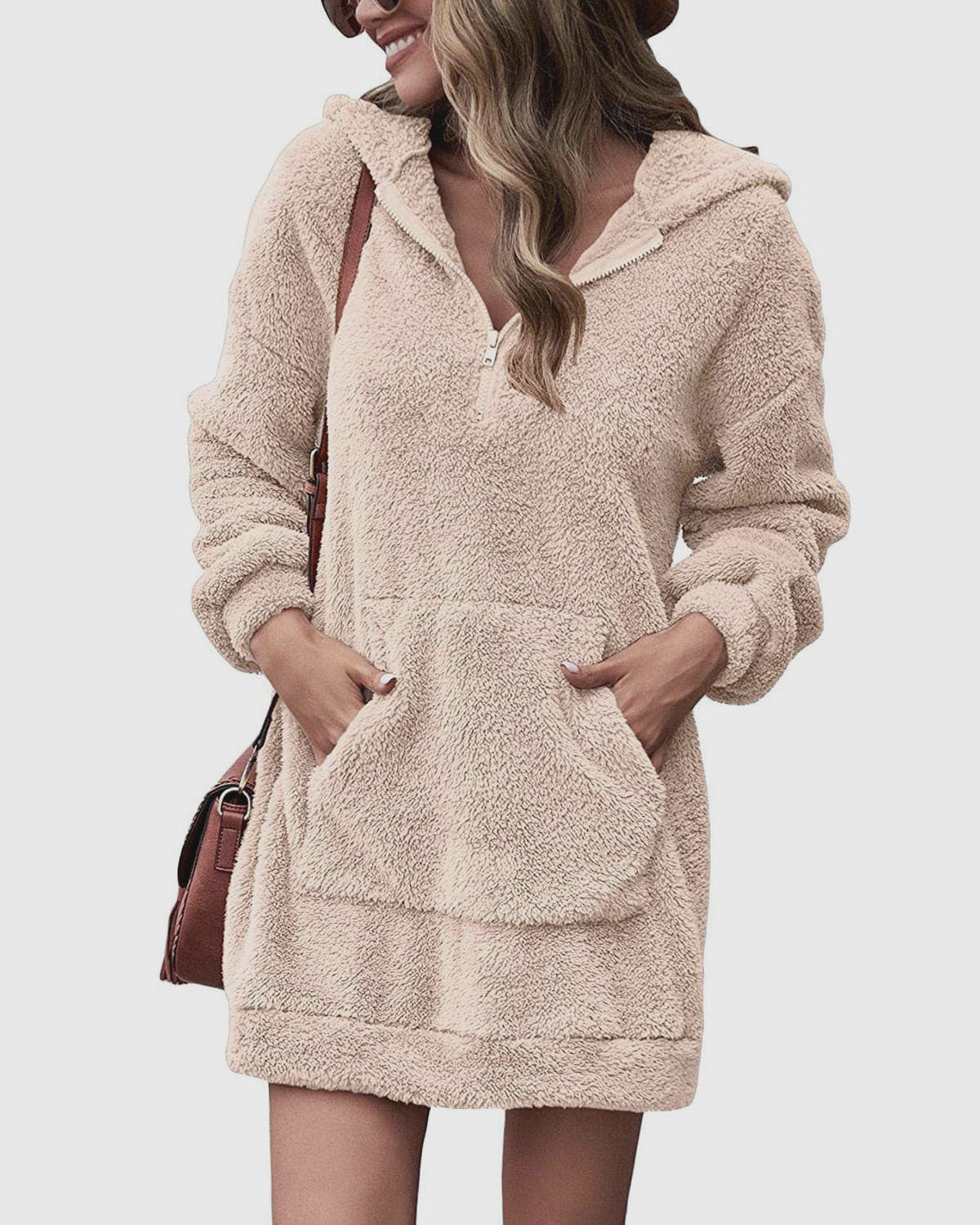 Women's Hoodies  Zipper Plush Sweater Long Top